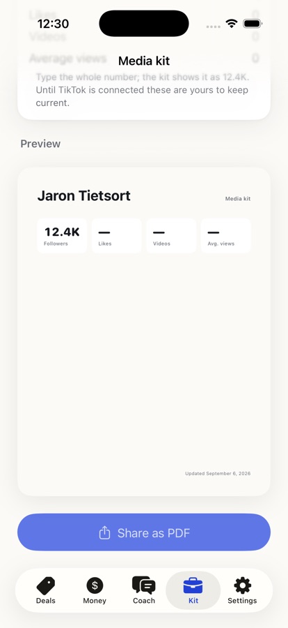 Media kit preview with follower count
